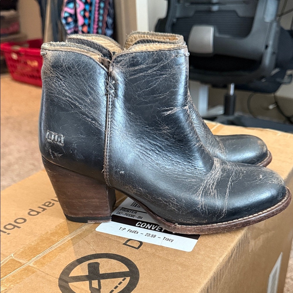 Women's Bedstü Black Distressed Leather Ankle Boots